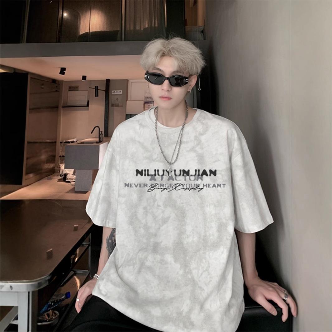 Men s Trendy Tie-Dye Short-Sleeve T-Shirt 2026: Stylish, Heavyweight, Youthful, Loose-Fit, Half-Sleeve for Summer M белый