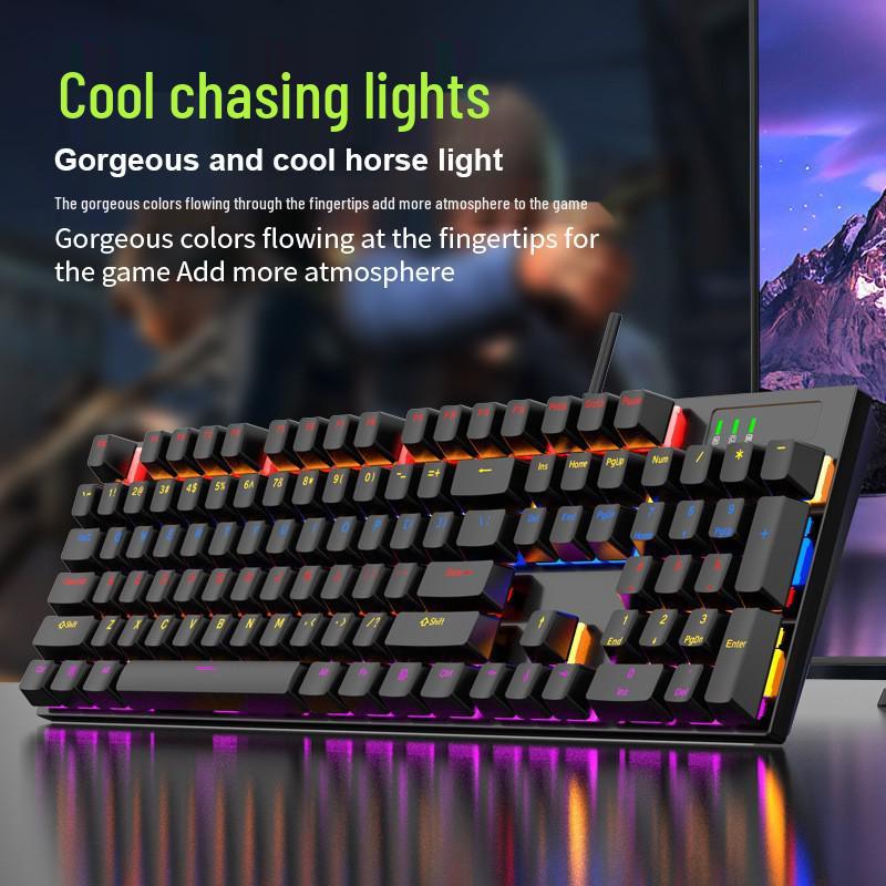 K104 Mechanical Keyboard, Blue Switch, 7-Color Lighting, 26-Key Anti-Ghosting for Office and Gaming.
