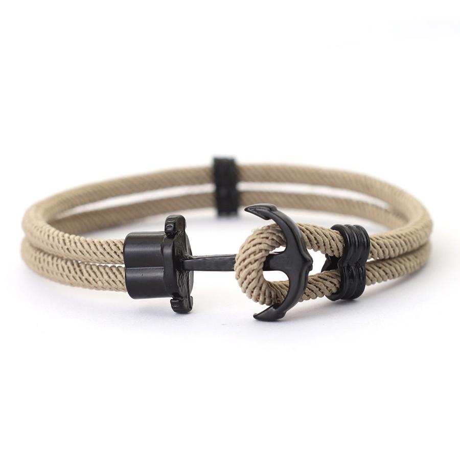 New Black Marine Anchor Bracelet For Men 4mm Bilayer Milan Rope Nautical Wrap Braclet Gifts For Him Surfing Accessories