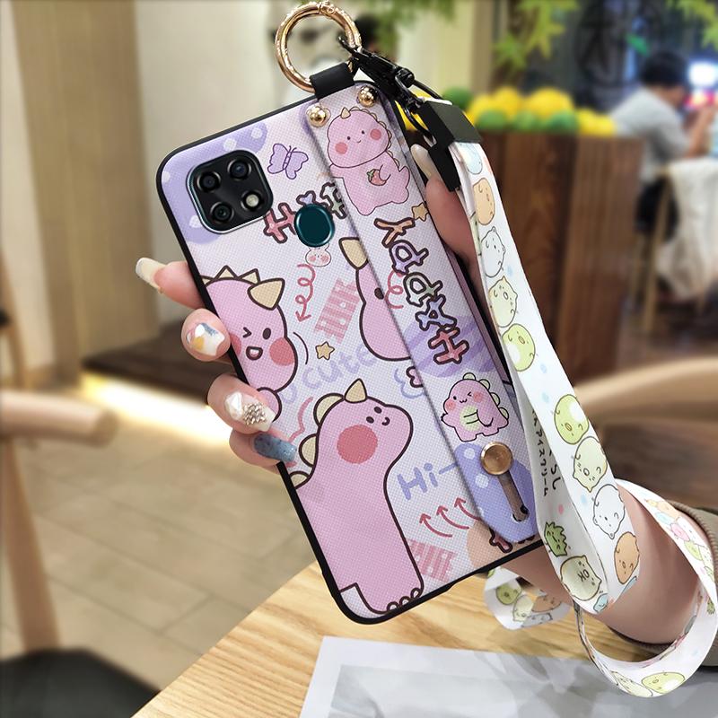 Lanyard Anti-knock Phone Case For ZTE Blade 20 Wristband Kickstand Shockproof Wrist Strap Cute Cartoon Protective Ring