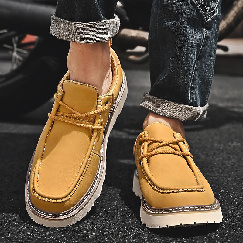 Men's Shoes Split Leather Men Casual Shoes Fashion New Men's Driving Shoes Men Lace-Up Flats Comfortable Shoes