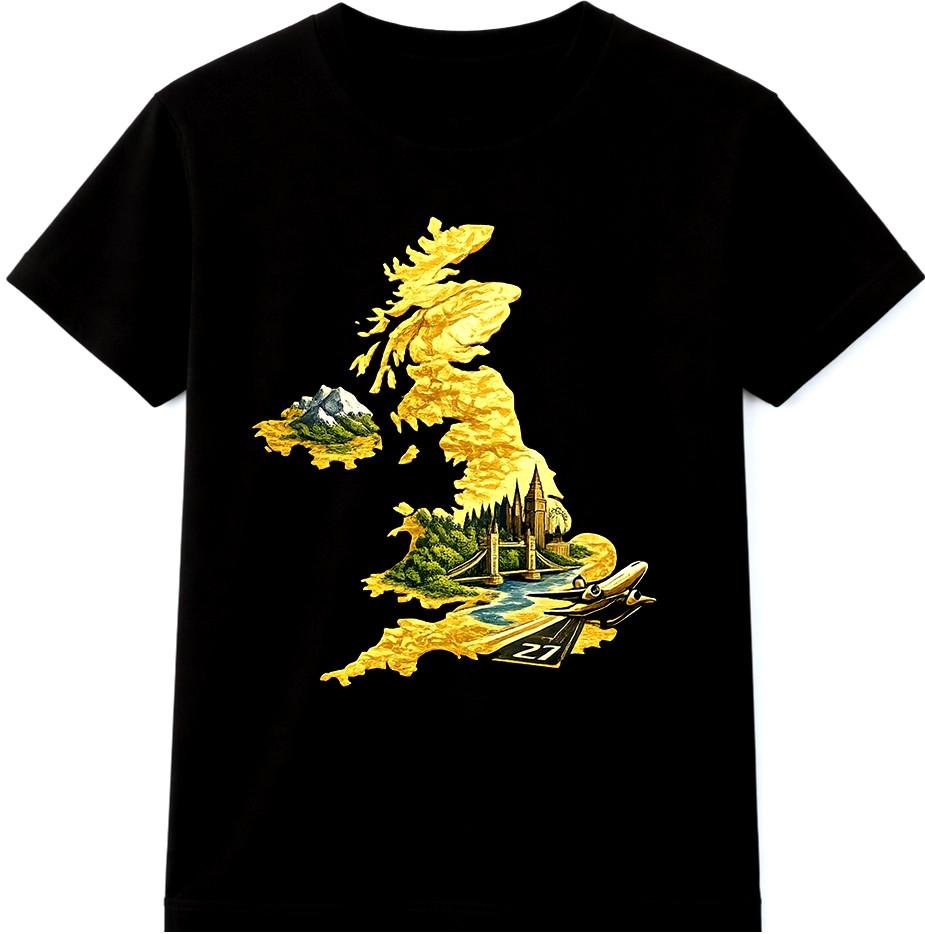 UK Map T-Shirt United Kingdom Great Britain Landmarks British Gift Graphic Tee S разноцветный