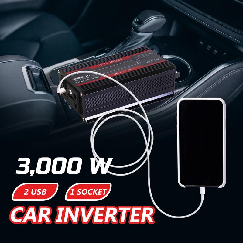 

3000W Car Power Inverter DC 12V To AC 110V Converter Pure Sine Wave 60HZ Portable Fast Charging LCD Screen Display