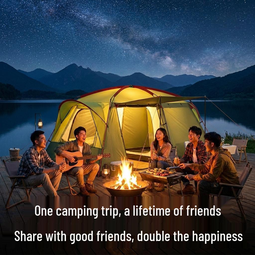 3-4 Person Double Layer Outdoor Tent: Large, Rainproof, Sun-Protected, Thickened for Camping & Home Use