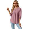 2024 Women's Autumn/Winter V-neck Jacquard Solid Color Loose Three-quarter Sleeve T-shirt