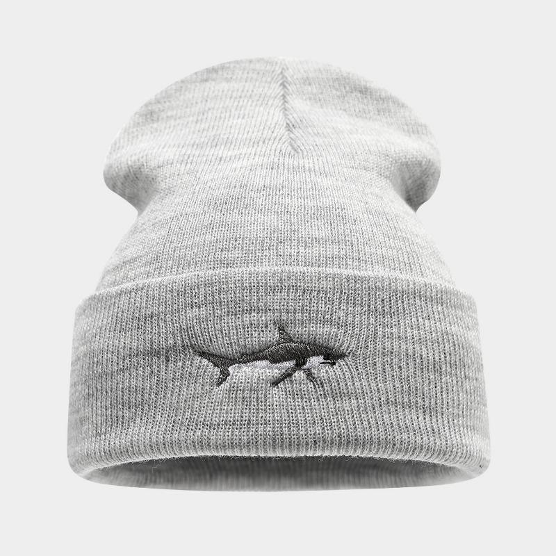 

Новая шапка бини мужская и женская с вышивкой акулы вязаная шапка осень и зима уличная мода хип-хоп шапка-пуловер one size fits all