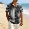 Men Striped Summer Shirt Short Sleeve Turndown Collar Button-up Shirt Casual Loose Fit Holiday Shirt for Beach Party Vacation Date