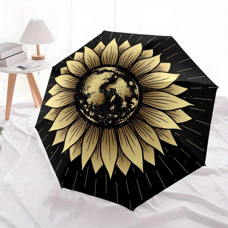 Gold Sonnenblume - Einzigartiges Blumendesign für Handys, Laptops oder Autos!Regenschirm, Tragbarer 3-fach Regenschirm für Damen & Herren, Weihnachtsgeschenk ES87