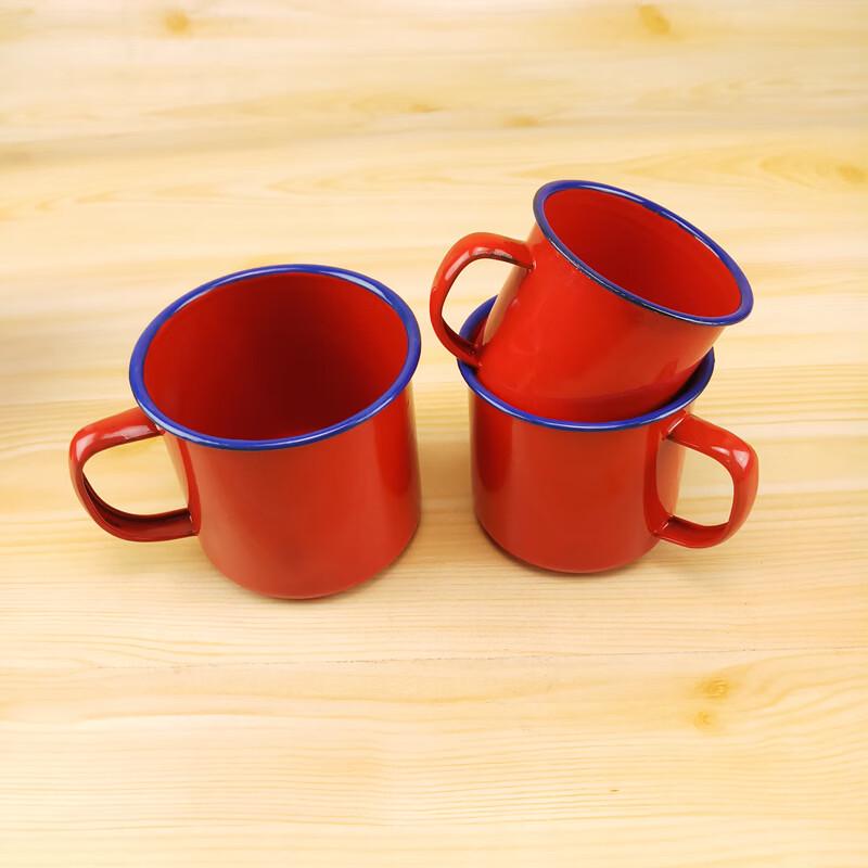 OLOEY 700ml Vintage Red Enamel Mug Set