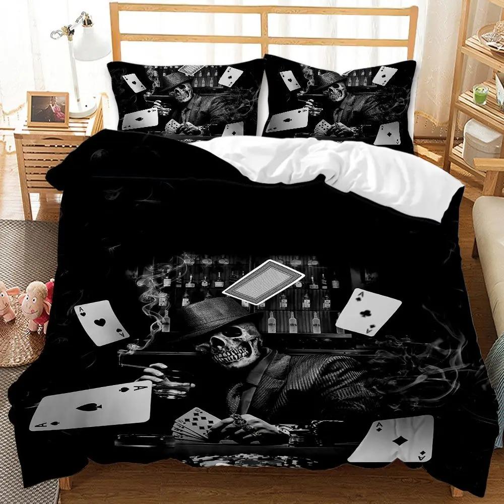 Halloween Skull Comforter Cover Collection Queen Dimension Size Black Gothic Skeleton Paisley Floral Sleep Bedding Collection Polyester Fabric