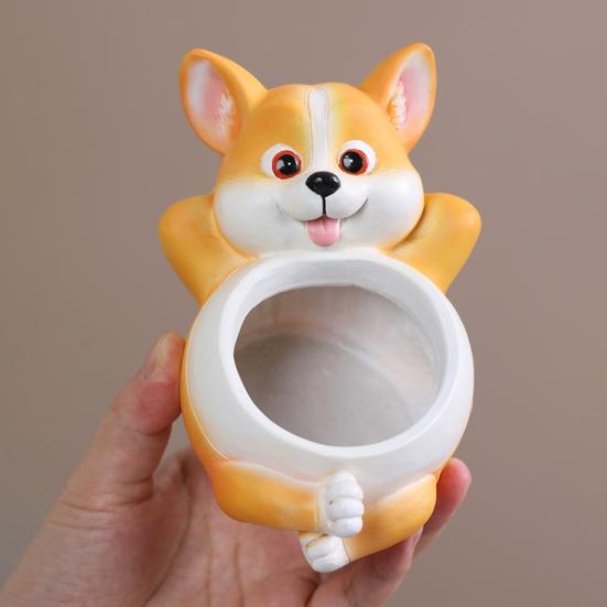 Animal Flower Pot Cat Dog Succulents Pots Resin Planter with Drainage Hole for Succulents Home Office Desk Decoration