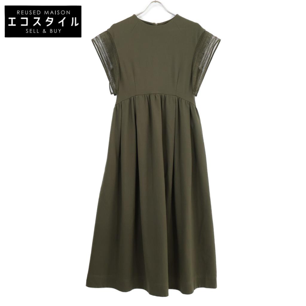 ELENDEEK 512330322201-01 Khaki Rayon x Nylon Lace Sleeve Dress dress 1 khakiUsed