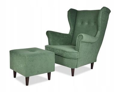 ARI Wing Chair with Footrest, Scandinavian, Green Velvet