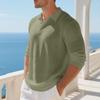 Mens Linen Loose Long Sleeve Casual Polo Shirt