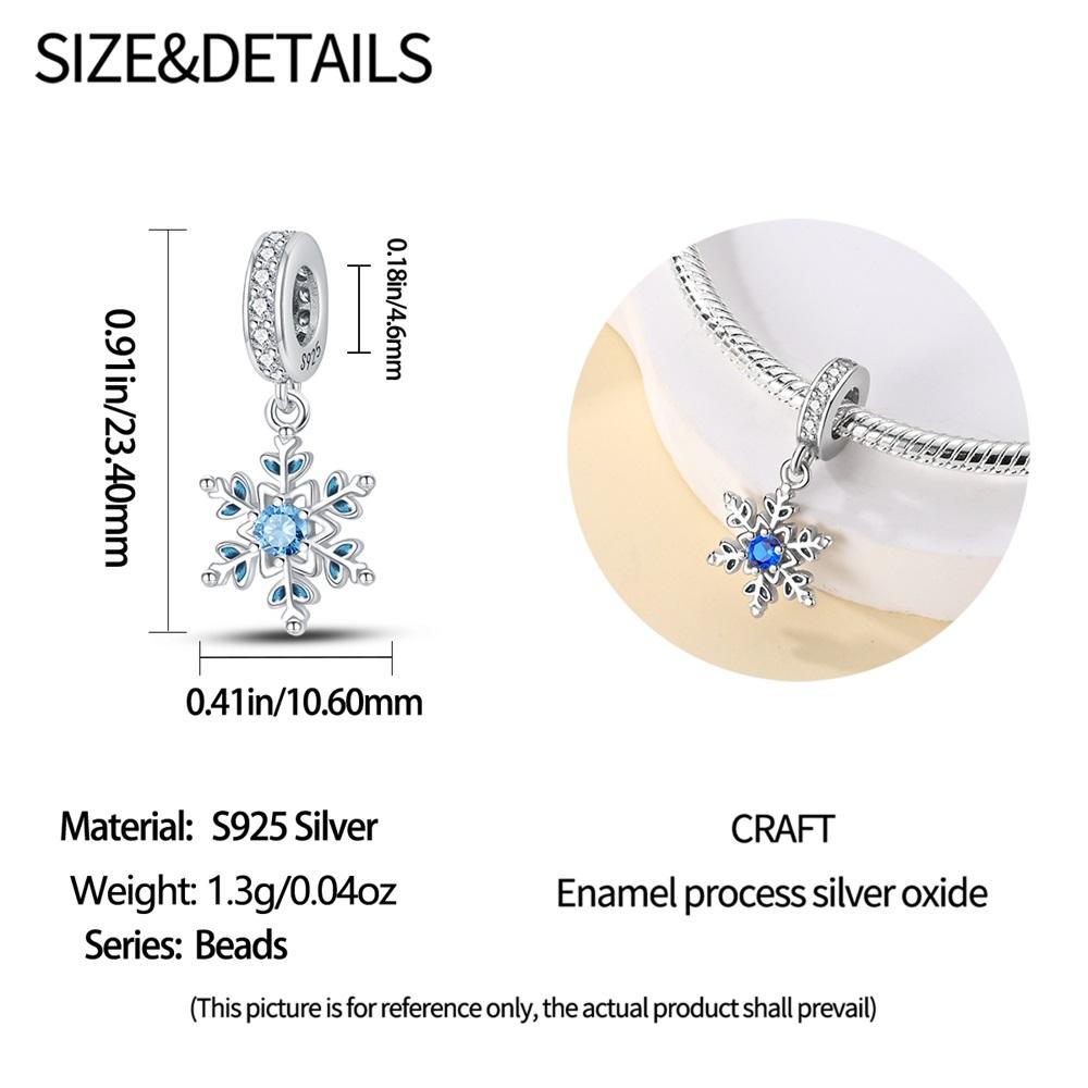 Authentic copper Charm Bead Charms Luxury Blue Zircon Snowflake Pendant Bead Charms Compatible With Bracelets Diy Women Making Delicate Gift