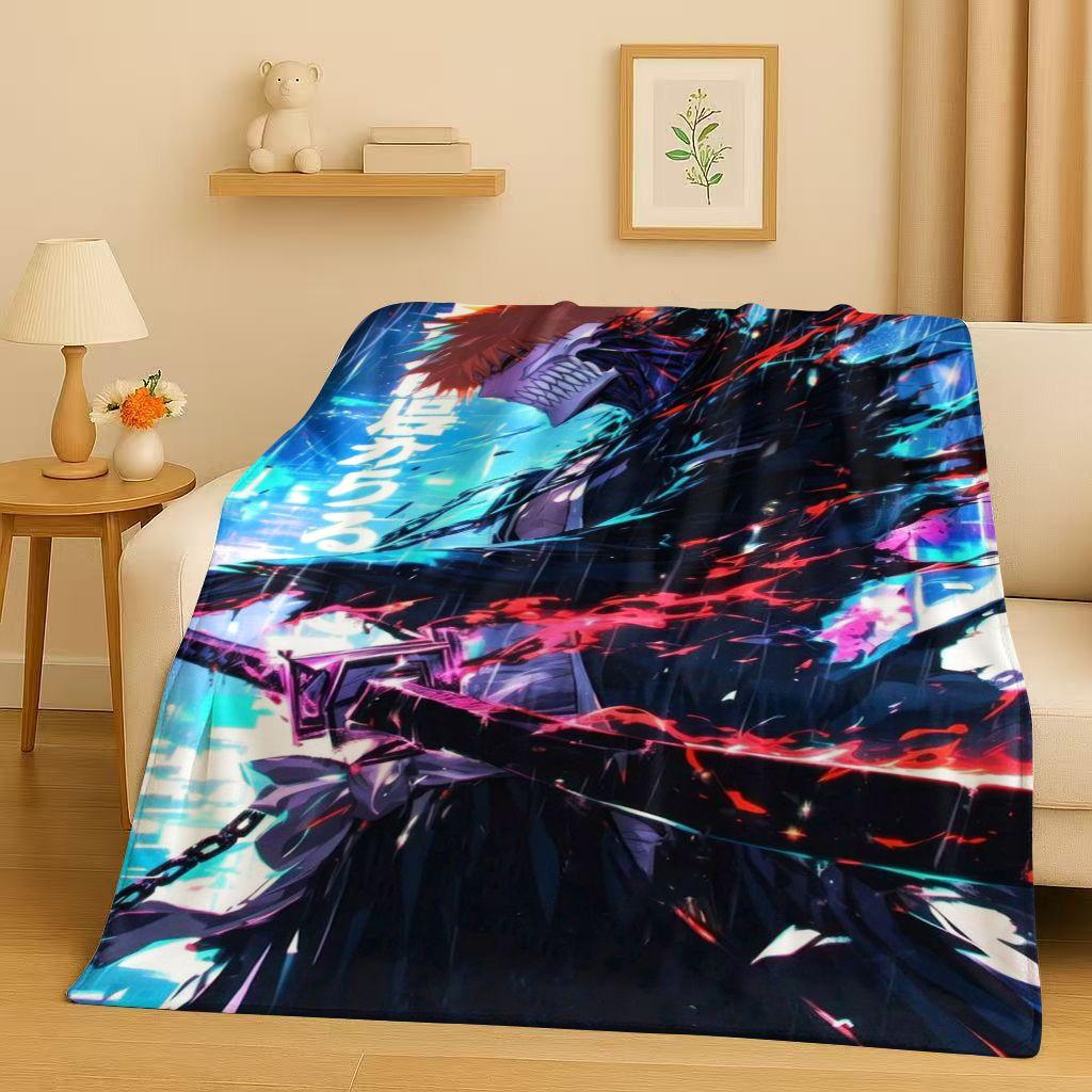 Anime Bleach Kurosaki Ichigo Cartoon Flannel Blanket,Ultra Soft Warm Plush Throw for Home Bedroom Bed Sofa Cover Travel Kid Gift