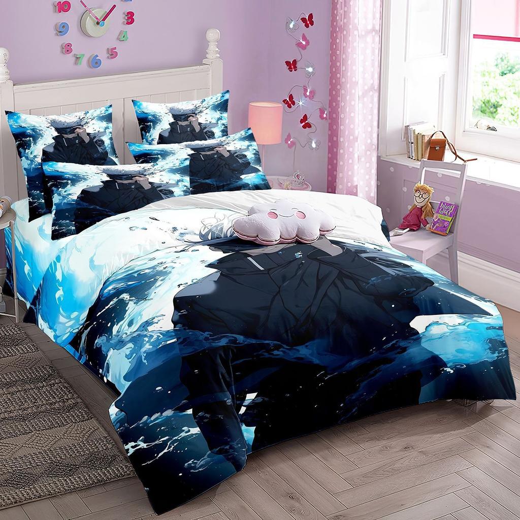 Japanese Famous 3D Anime Jujutsu Kaisen Satoru Gojo Christmas Gift King Twin Double Child Bedding Set Microfiber Duvet Cover Set