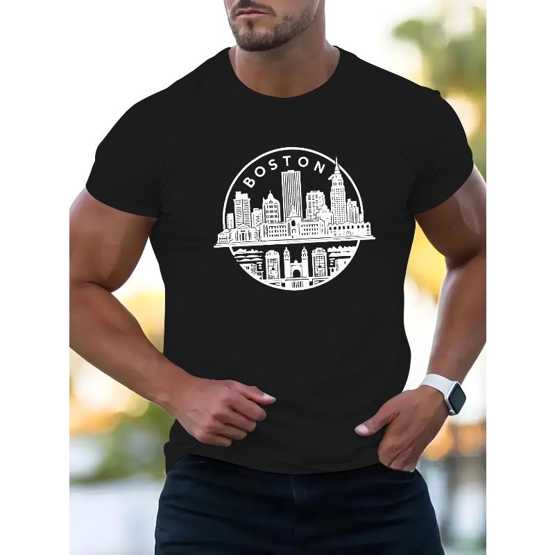 Men s Summer Short-Sleeve T-Shirt with Letter Print - Casual Round Neck Breathable Top, Summer Casual Wear S чёрный