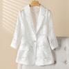 Women's Suit Jacket Plus-Size Blazer Summer Thin Sun Protection Slim Fit Hollow Lace Three-Quarter Sleeves Blazer Top