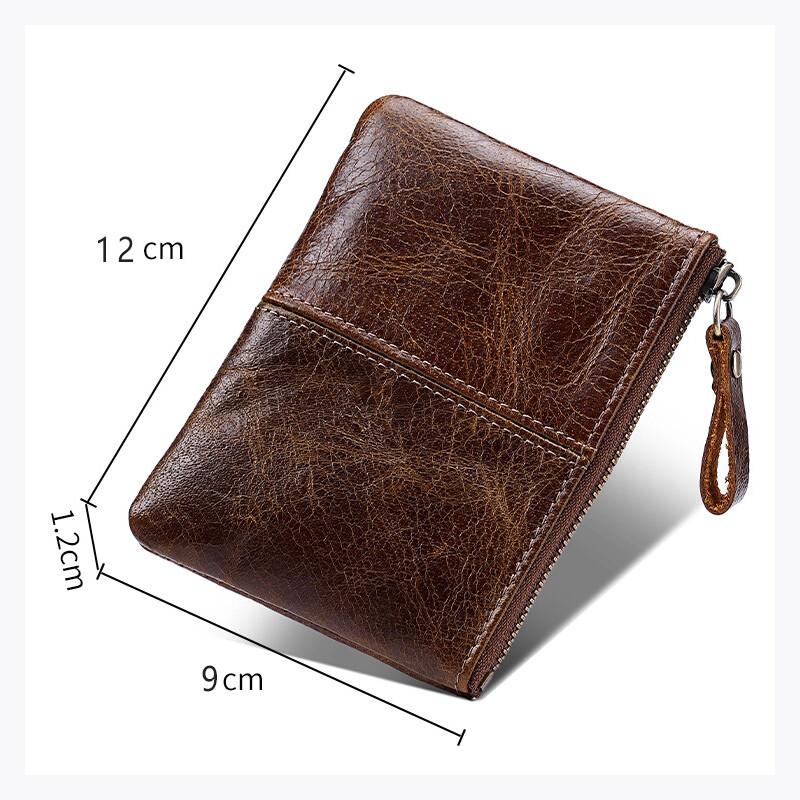 Mens and Women Retro Real Leather Zipper Wallet Card Holder Small Coins Keys Pocket Money Storage Pouch with Chain Key-ring