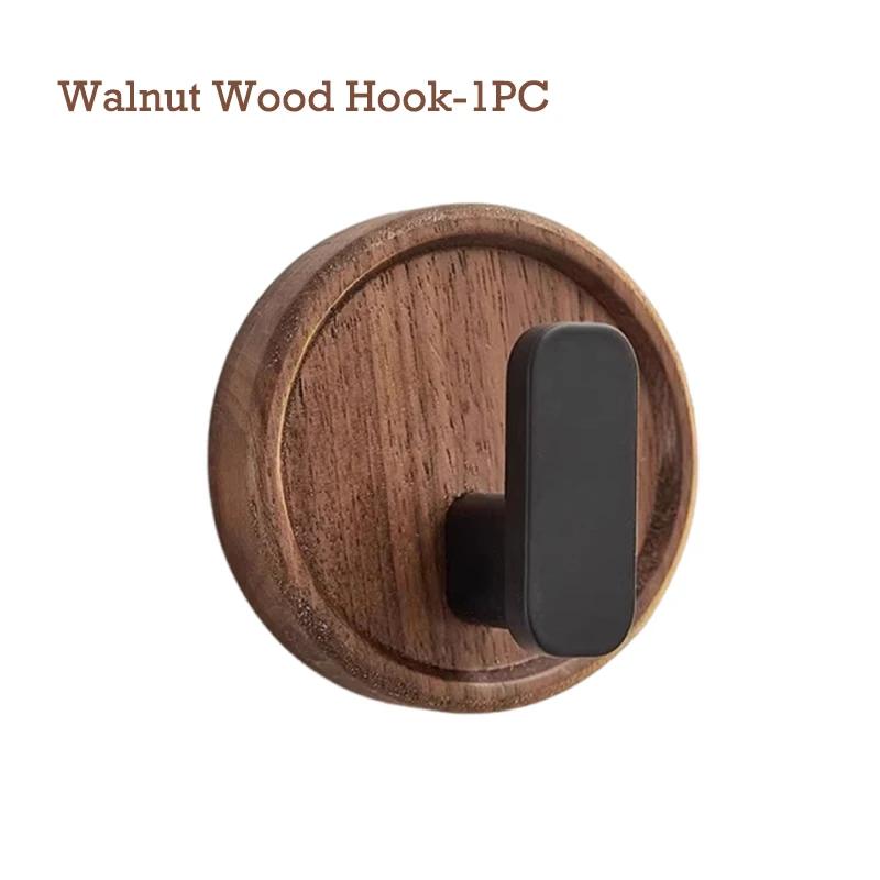 

Punch-Free Walnut Wood Hooks Circular Wall Hooks for Hanging Clothes Keys Towels Bathroom Kitchen Wall Storage Hook Organizers
