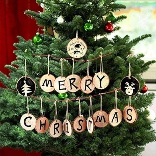 

10 Pcs / Set Of 6 Cm /2.34 Inches Christmas Tree Ornaments Diy Shooting Props Hand-painted With Holes Wood Chip Painting 1