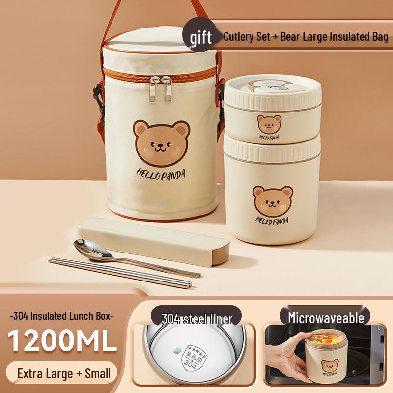 Stainless Steel Insulated Lunch Box & Soup Bowl - Microwave Safe Cartoon Bento for Office Workers
