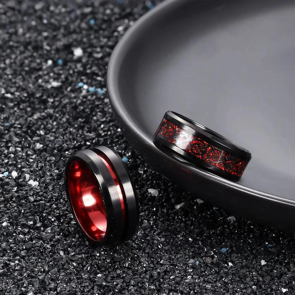 Fashion 8mm Tungsten Wedding Rings For Men Black Brushed Stainless Steel Celtic Dragon Ring Men's Wedding Band Jewelry