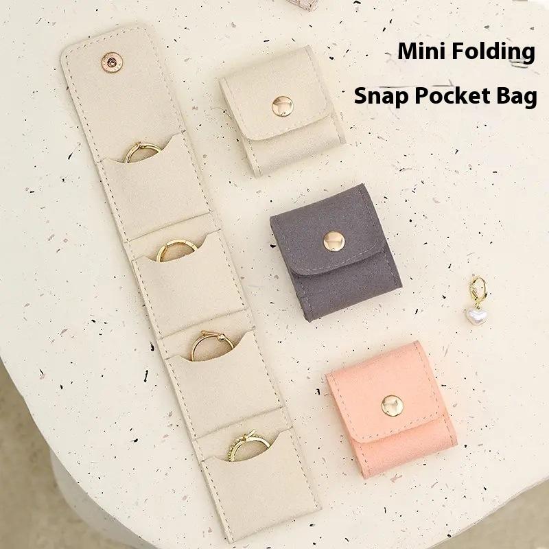 Niedliche kleine Mikrofaser-Taschen mit Druckknopfverschluss Schmuck Faltbare Aufbewahrungstaschen Stecker Ohrringe Ring Anhänger Halskette Organizer Geschenktaschen