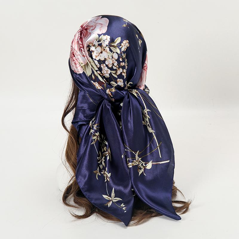 Luxury Brand Satin Square Scarf Women Muslim Hijab Scarves Female Shawl Wrap Headband Foulard 90*90Cm Hair Accessories Bandana