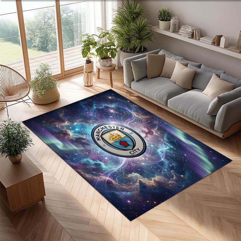 Manchester City Printed Flannel Area Rug Non Slip Soft Polyester Floor Carpet Indoor Decor Mat for Bedroom Living Room Sofa