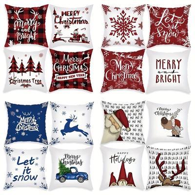 Christmas Printed Pillow Cover Red Snowflake Deer Christmas Cushion Car Sofa Linen Cushion