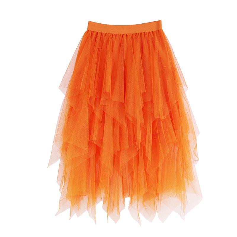 Women's High-Waisted Irregular Mesh Layered Skirt - Mid-Length Slimming Fairy Fluffy Design