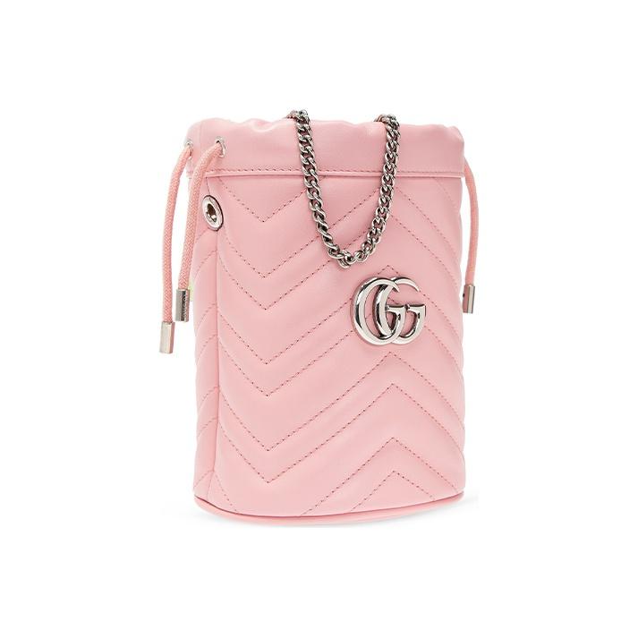 Gucci GG Marmont Pink Quilted Leather Mini Bucket Bag, Women's Drawstring Closure Crossbody Pouch for Daily Party Shopping 575163-DTDRP-5815