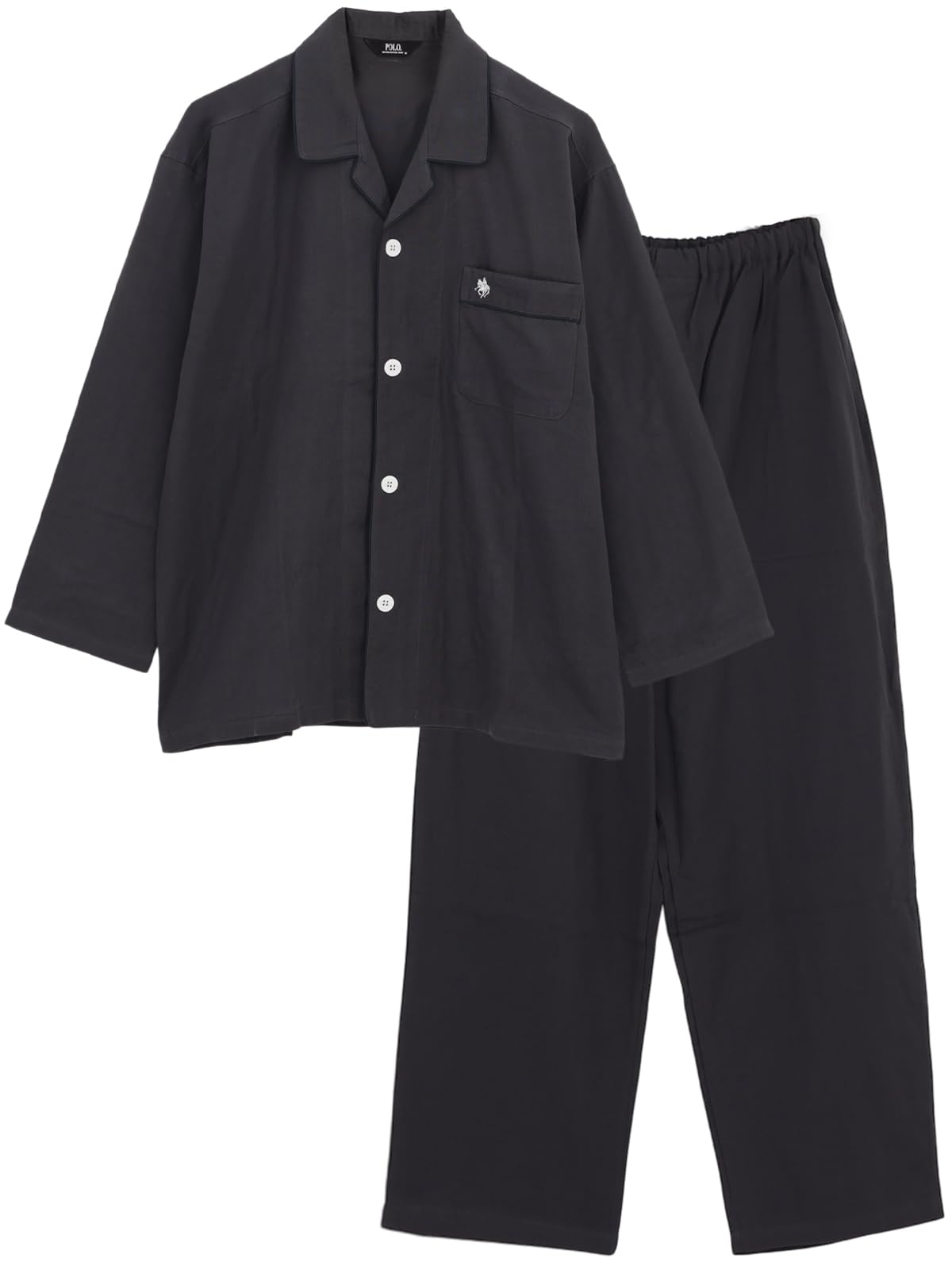 

Kaitak Family POLO BCS Long Sleeve Pajamas for Dyed Solid and and LL Men, Double-Layer Gauze, 100% Cotton, Colors Navy, Charcoal, Gray, Spring,