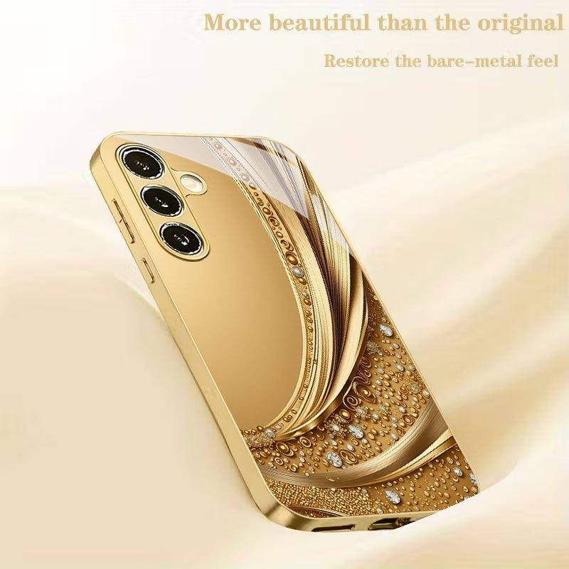 Electroplated Gold New Phone Case for Samsung Galaxy S26 Ultra S25 Plus S24 S23 S22 Fe Tempered Glass Artistic Texture Patterns