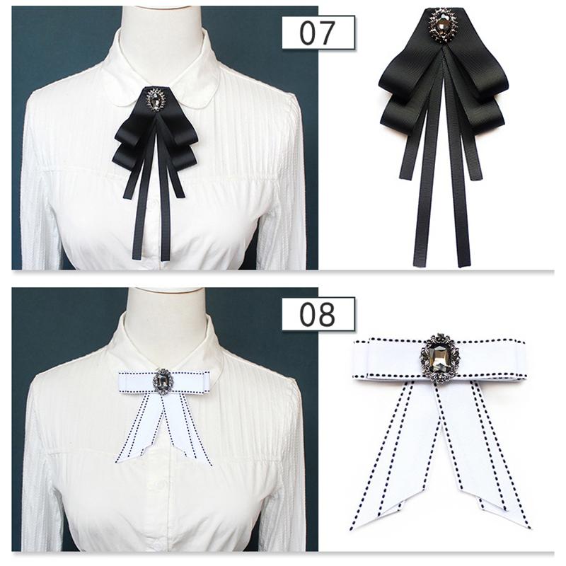 Korean Women'S Bow Tie Brooch Black Rhinestone Pearl Shirt Collar Pins Fashion Bowknot Bowtie Ribbon Wedding Party Necktie
