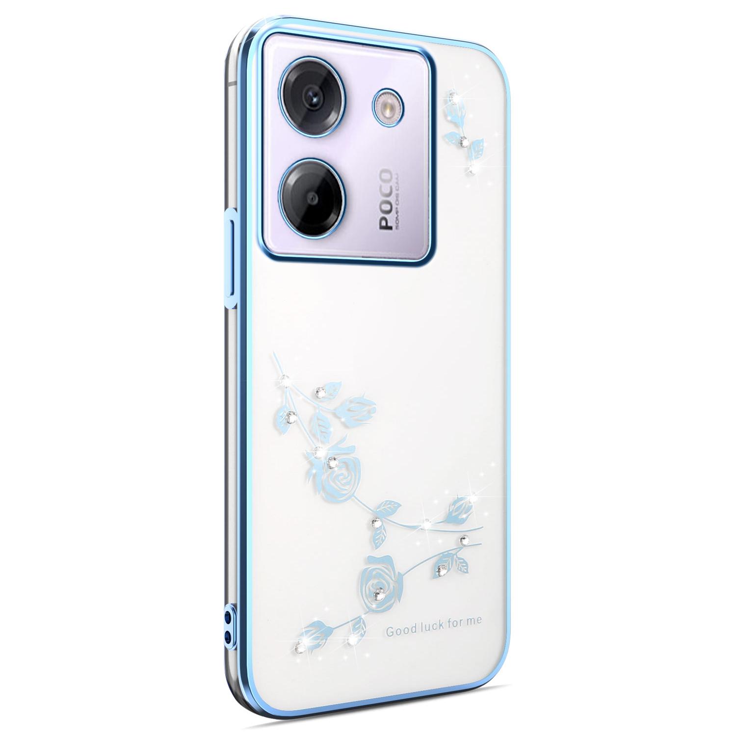 

KADEM For Xiaomi Poco M7 Pro 5G Case Flower Rhinestone Decor Electroplating TPU Phone Cover Blue