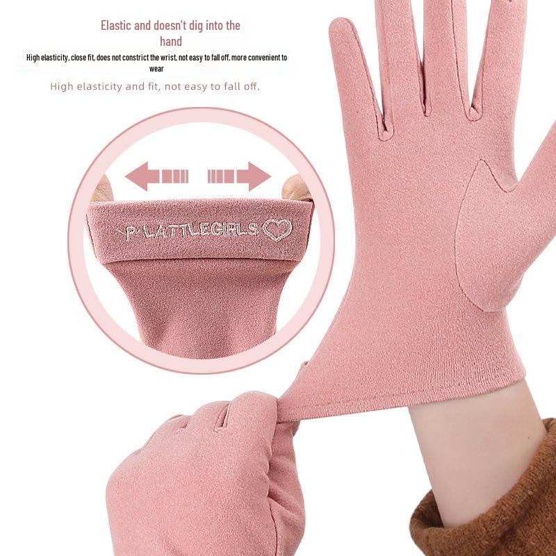 Korean Style Fleece Touchscreen Gloves: Thin, Windproof, Warm for Cycling and Driving In Autumn/Winter (Women's)