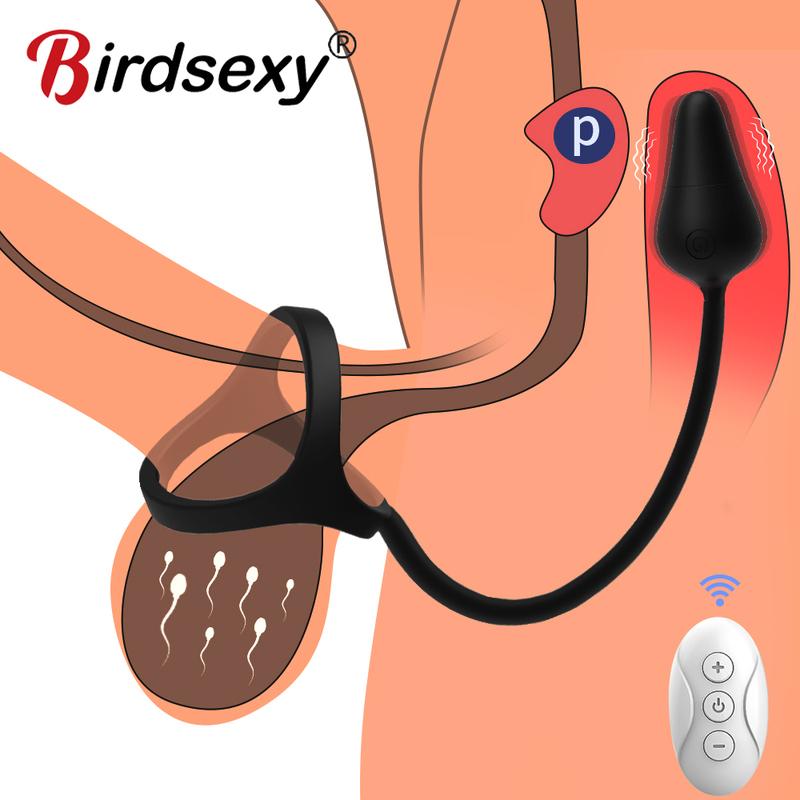 Dual Cock Rings Male Penis Ring Vibrator Delay Ejaculation Wireless Anal Testicle Stimulator Prostate Massager Sex Toys for Men