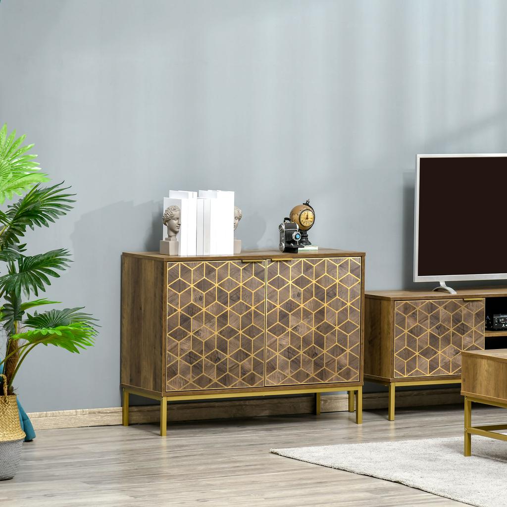 Modernes Eingangsschrank mit goldenen Verzierungen und Stahlbeinen, 99x39x75,5cm