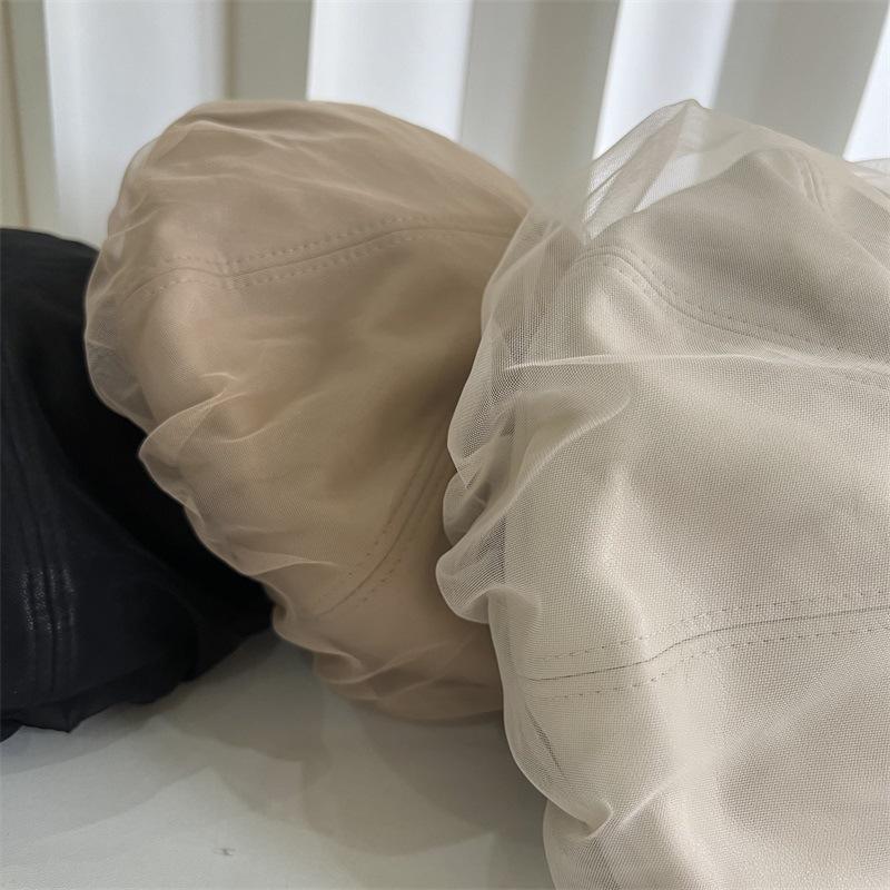 Autumn and Winter New PU Leather Mesh Yarn Brimeless Octagonal Beret Women's Leisure Show Face Small Painter Hat Fashionable