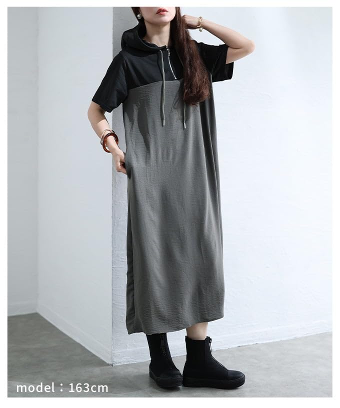 A hoodie dress for women featuring a Long short and Perfect for Free stylish, one-piece color-block design. length, sleeves, hooded, flattering,