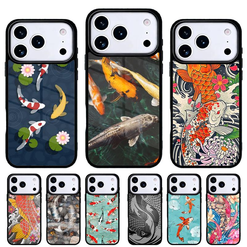 Japanese Koi Fish Phone Case for iPhone 17 16 15 14 13 Pro Max Back Cover for 12 11 Pro Coque