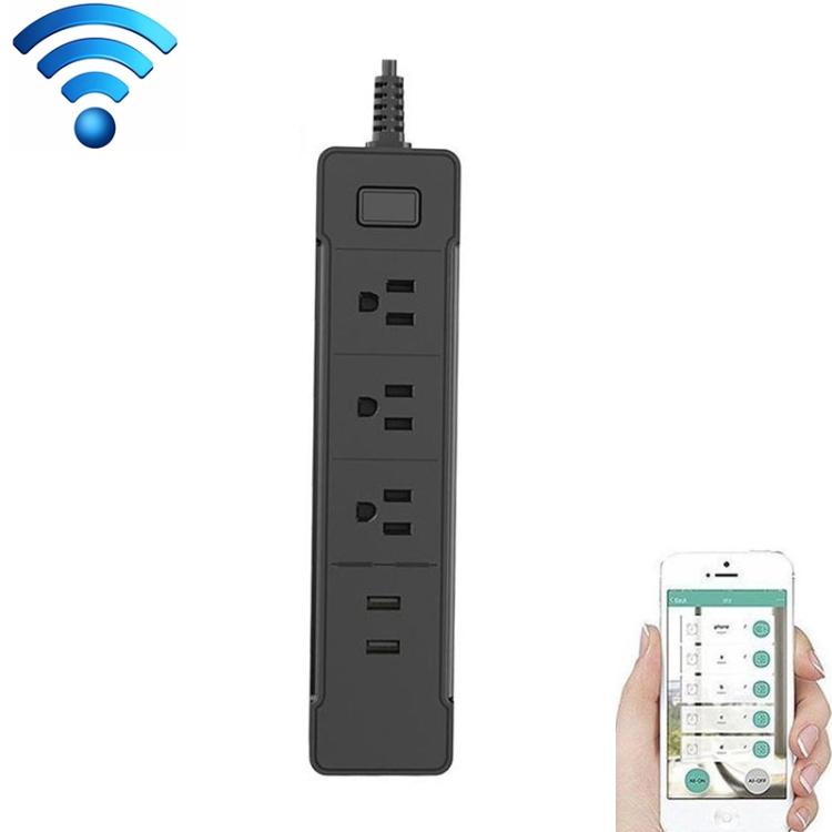 C198A 2 USB Ports + 3 US Sockets WiFi Smart Power Plug Socket, Compatible with Alexa and Google Home, AC 110V-240V, US Plug
