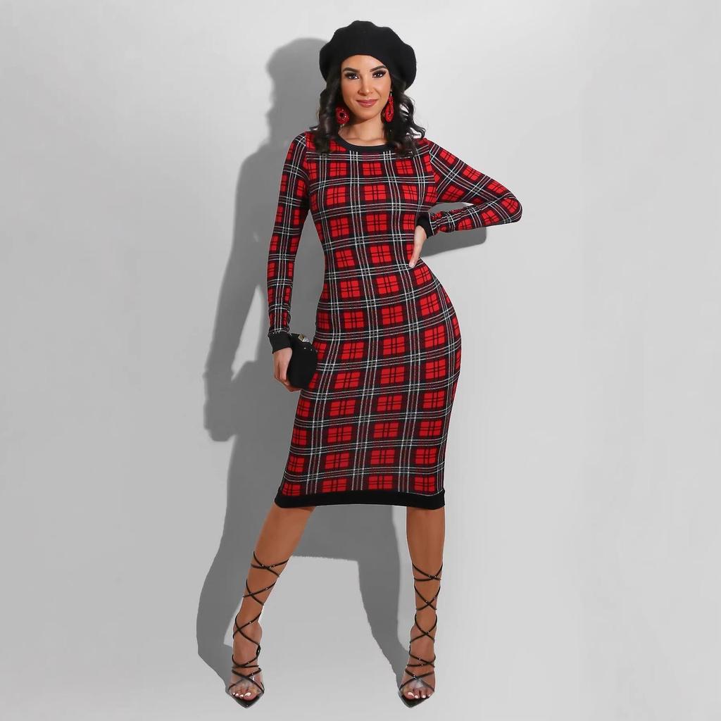 H208 European Spring/Autumn Women's Long Sleeve Irregular Print Dress