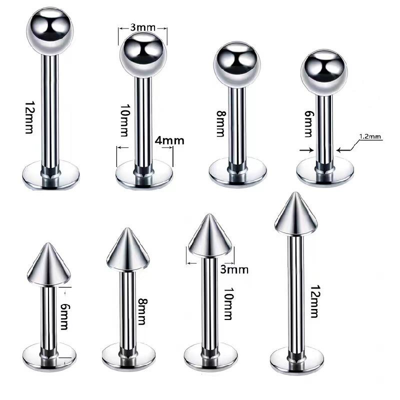 

Доступные европейские и американские модные серьги-штанги для пирсинга губы и языка 1.2*6+3mm Cone