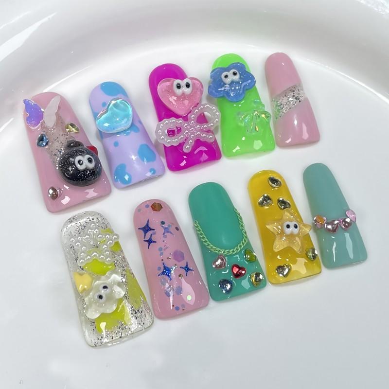 Cute Cartoon Duckbill Shape Press-On Nails With Heart Bow Design Thin Adhesive Nail Tips Women Girls