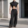 INCERUN Two Pieces Outfits Men Irregular Cropped Tops and Long Straight Pants Sets