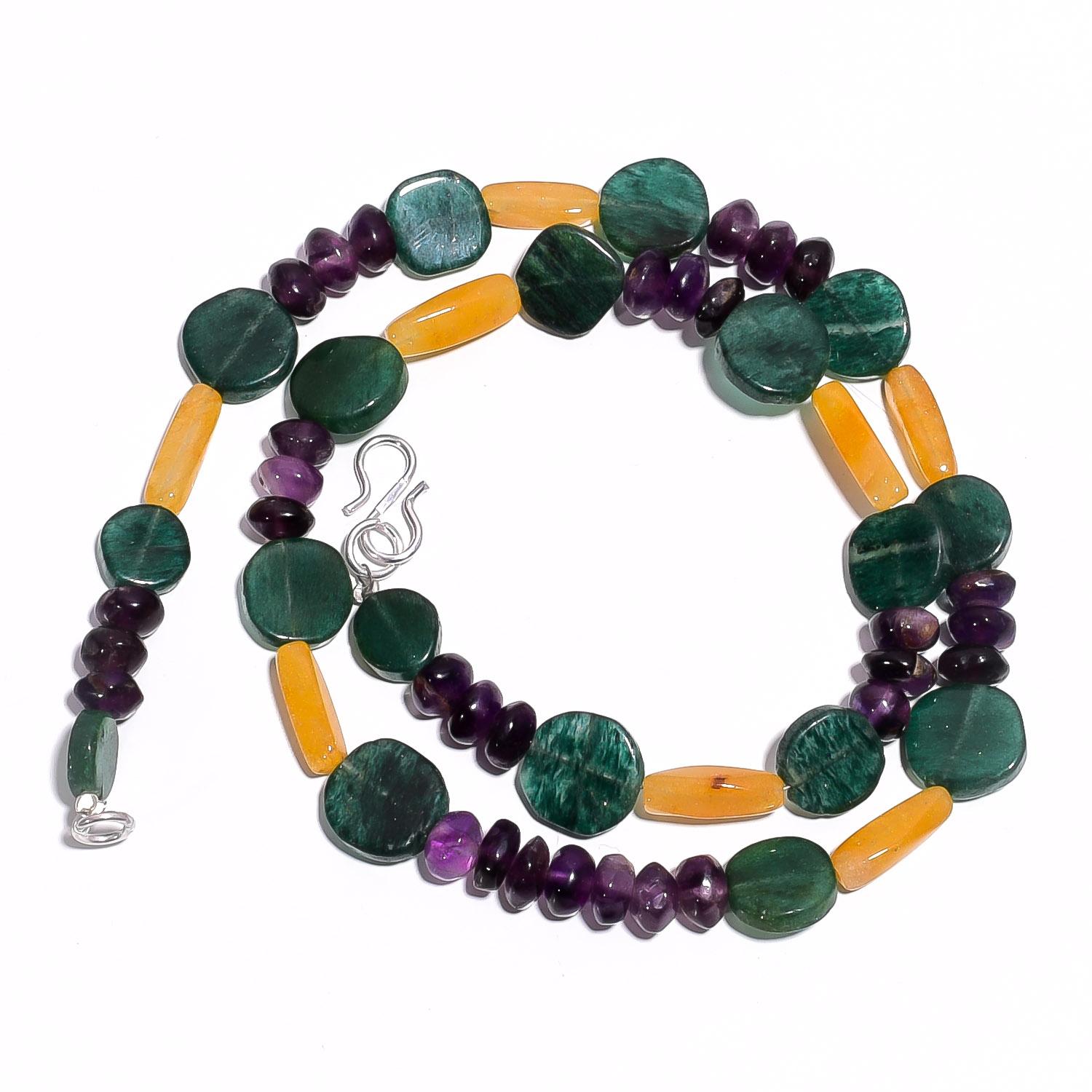 

Natural Multi Aventurine Amethyst Gemstone Smooth Beads Necklace 17 UB-4598 UB-4598
